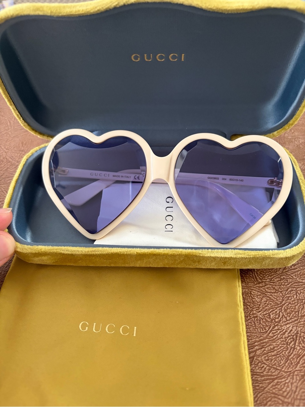 Gucci Heart-Shaped Sunglasses in Cream Frame with Purple Lenses